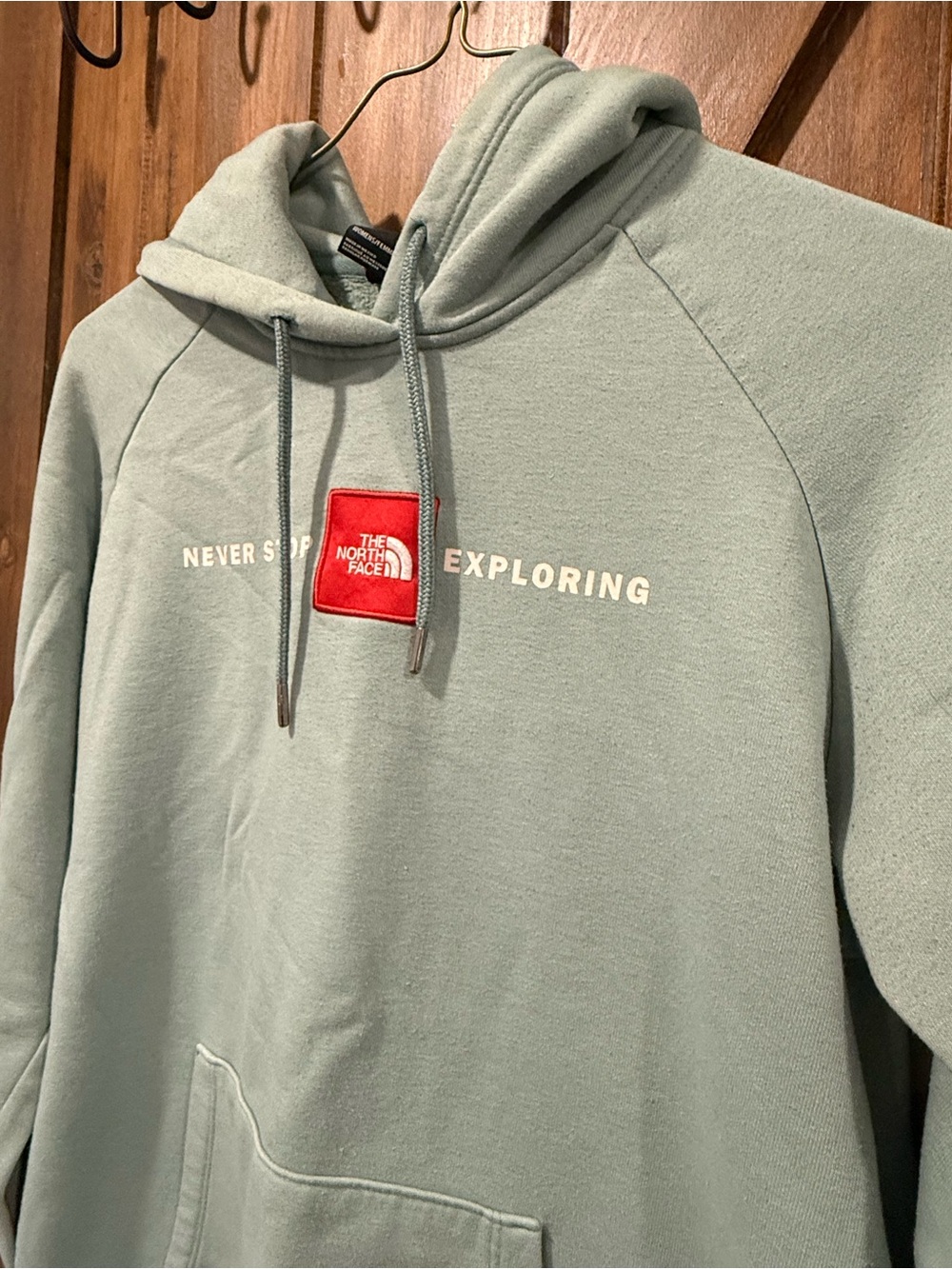 The North Face light Teal- Green Hoodie with Red Logo Patch